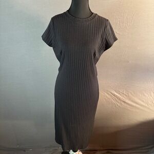 Free People Rib Jacquard Heat Wave Midi Dress Open Back Short Sleeve Black M